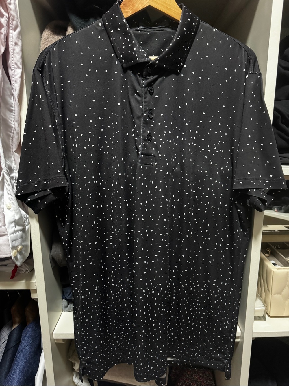 G/FORE Black Polo with White Speckle Print